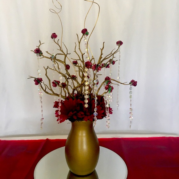 Tuscany Burgundy Centerpiece (SAMPLE) – Wedding Flowers For Rent Centerpieces gold and burgundy branches